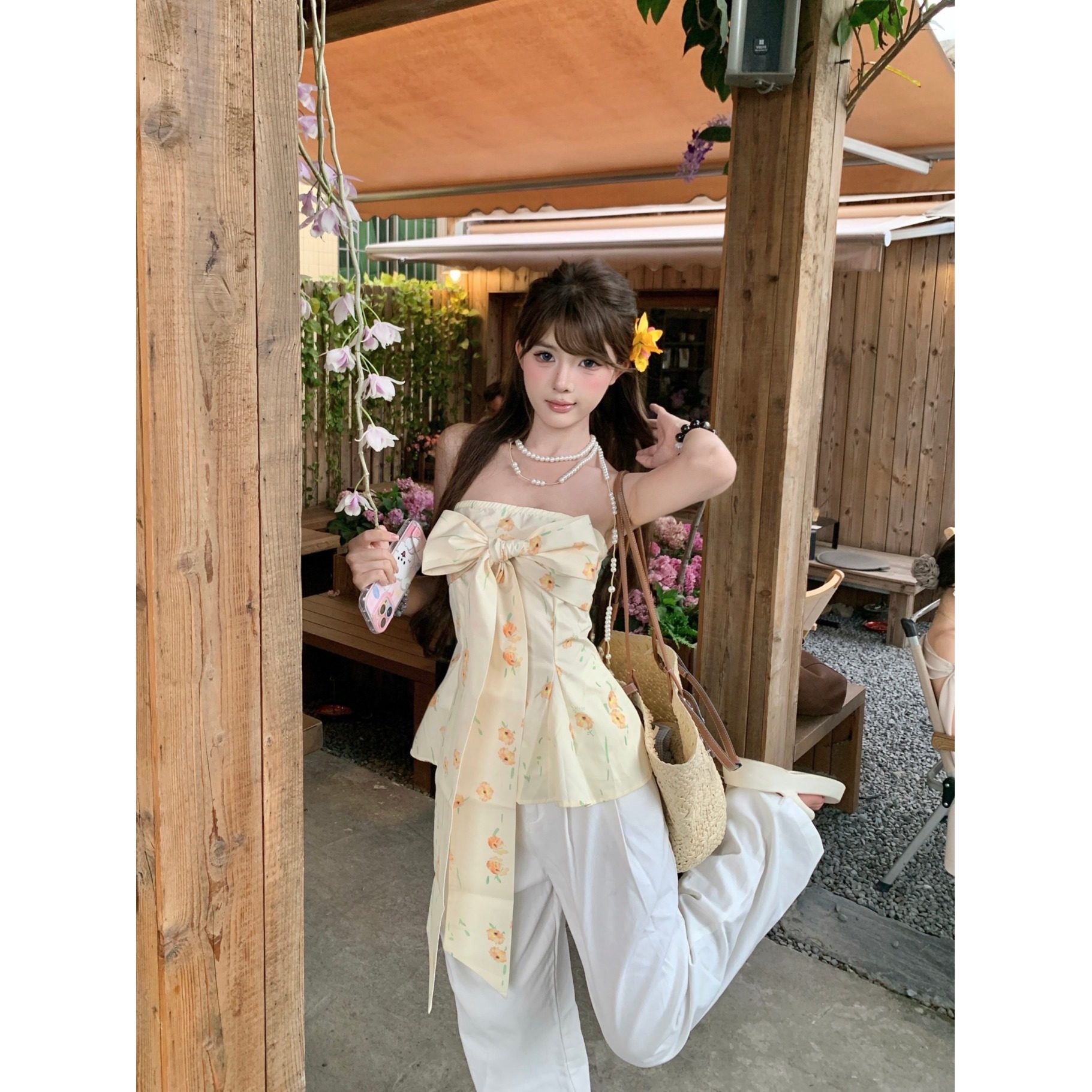 法式黄色碎花抹胸背心女夏季绝美蝴蝶结裹胸甜辣海边度假外穿上衣,淘宝优惠券,粉丝福利购,淘宝优惠卷