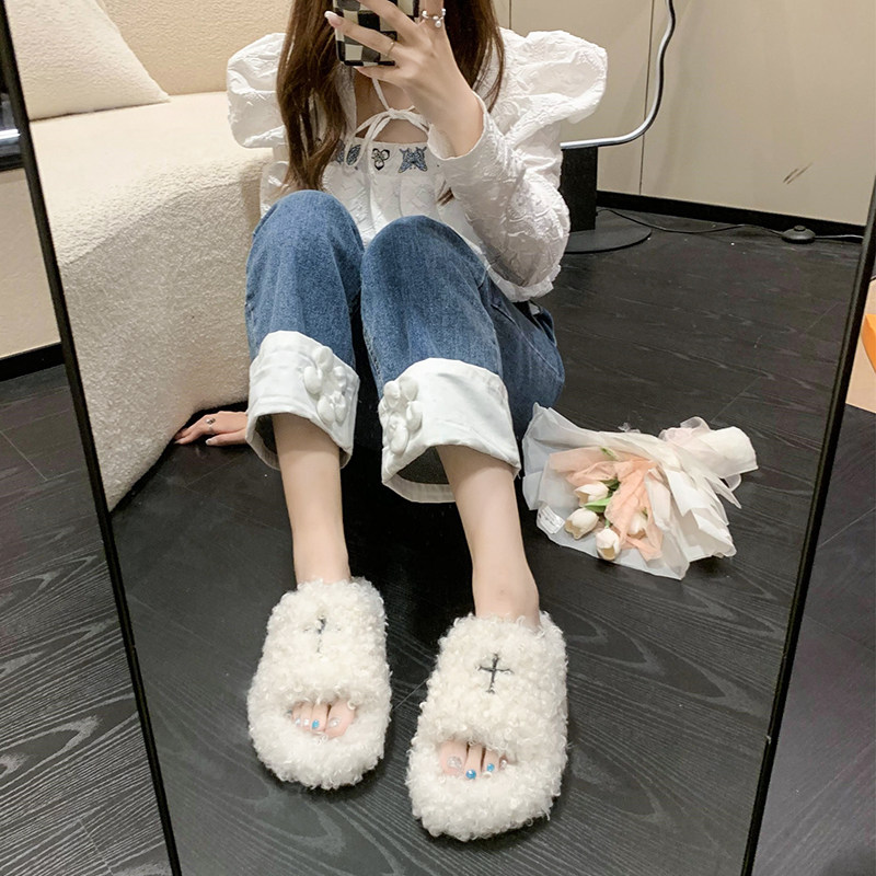 卷毛增高毛毛拖鞋女外穿2025秋冬季新款家用松糕底泰迪毛茸茸拖鞋,淘宝优惠券,粉丝福利购,淘宝优惠卷