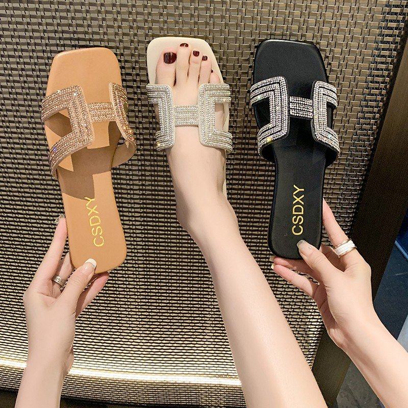 2025新款韩版水钻h拖鞋平底拖鞋女夏外穿休闲低跟一字凉拖沙滩鞋,淘宝优惠券,粉丝福利购,淘宝优惠卷