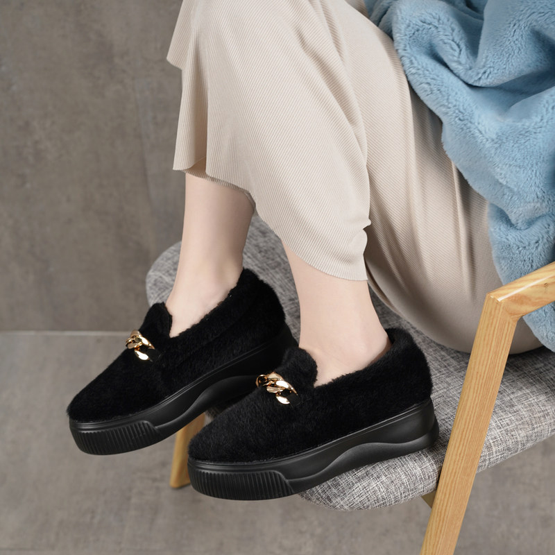 增高低帮毛毛拖鞋女2025秋冬季韩版加绒软面厚底毛茸茸链条豆豆鞋,淘宝优惠券,粉丝福利购,淘宝优惠卷