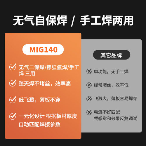 佳士MIG140无气二保焊机家用电焊机220v小型擦弧氩焊三用官方名牌 - 图3