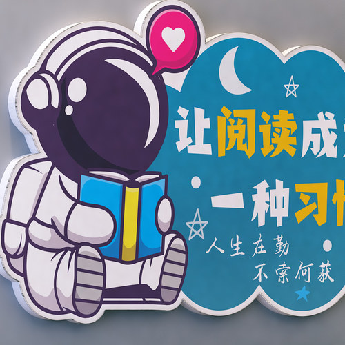 儿童房装饰男孩房间宇航员励志墙贴学生卧室门牌鼓励学习标语挂画 - 图0