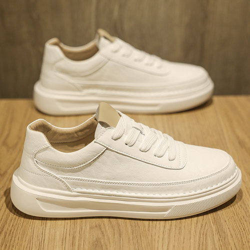 男鞋夏季西装小白鞋男士百搭潮流软底透气夏款皮面防水高级感板鞋 - 图1