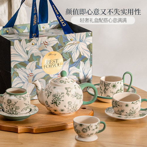 西比尔复古陶瓷茶壶茶杯套装耐高温家用下午茶咖啡杯碟高档礼盒 - 图2