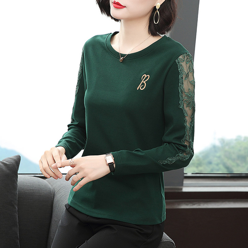 绿色长袖蕾丝外穿2020新款打底衫 舞蝶柠T恤