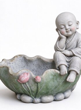 仿石雕和尚莲花花盆户外防水树脂花器花园景观禅意多肉绿植种植盆