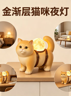 轻奢高级感金渐层猫咪拍拍灯儿童学习书桌改造暖光触摸装饰灯摆件