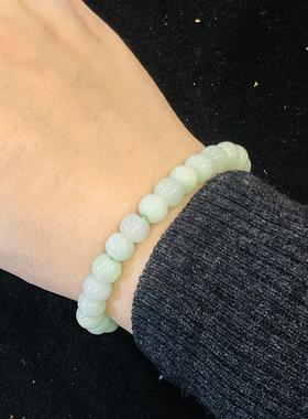 天然高品质a货翡翠手串浅绿色苹果珠圆润玉石珠子粉色复古女手链