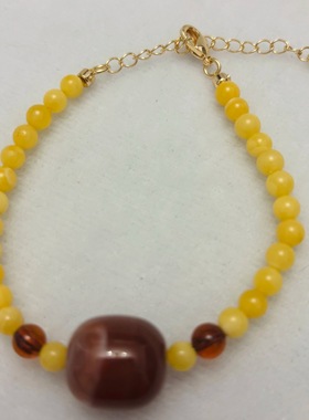 包邮天然南红玛瑙蜜蜡手串手钏设计师款文玩女孩