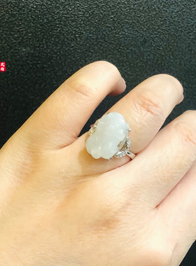 翡翠貔貅玉石大蛋面指环