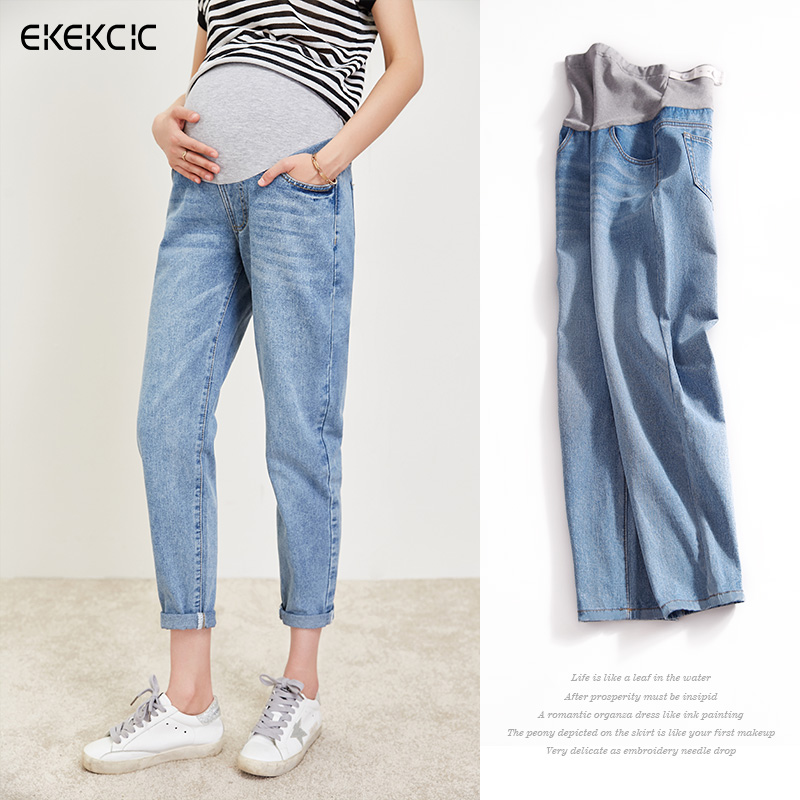ekekcic意珂熙旗舰店孕妇裤子秋季复古牛仔裤秋冬款时尚宽松九分裤外穿网红老爹裤冬装0