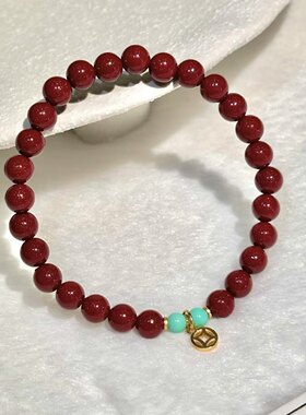 普陀山文创朱砂手串本命红色紫金砂转运好运925银钱币发财暴富