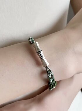 普陀山上岸S999银手链竹节编织链顺利金榜题名好运