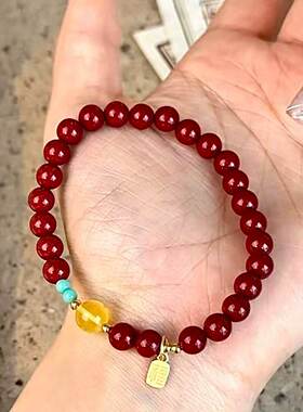 普陀山文创朱砂蜜蜡手串S925银福牌本命年吉祥如意转运开门红好运