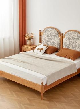 北美黑胡桃木实木花园床现代简约樱桃木原木卧室复古北欧双人大床