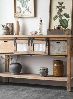 复古做旧实木置物桌做旧收纳储物柜抽屉式卧室大厅原木色供桌