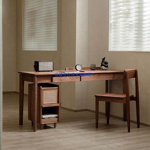 北美黑胡桃木全实木电脑现代简约北欧轻奢家用小写字台书桌办公桌 - 图1