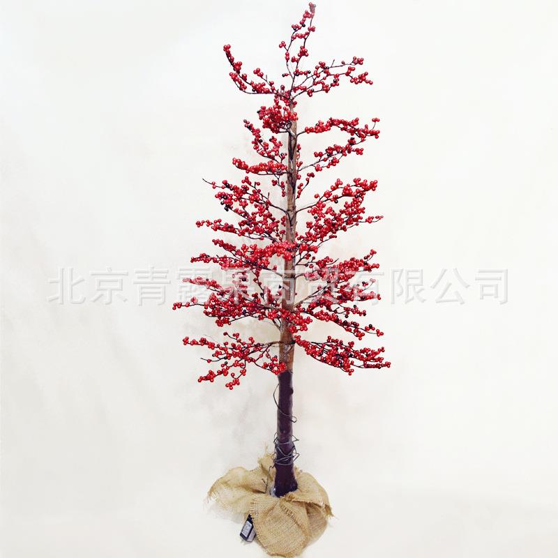 红色发财果仿真花北美冬青红运果树创意仿真植物盆栽落地装饰摆件 - 图1