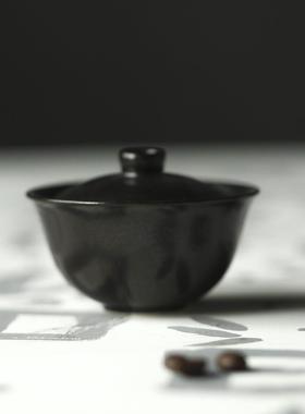 陶艺迷你盖碗手作大漆质感黑釉盖碗小盖碗柔润沉稳高温烧成