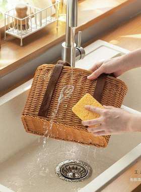 买菜手提篮春游户外野餐藤编塑料露营洗澡竹编菜篮编织篮采摘篮子