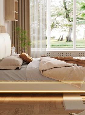 悬浮床现代简约主卧猫抓皮全实木床意式极简薄床头齐边主卧双人床