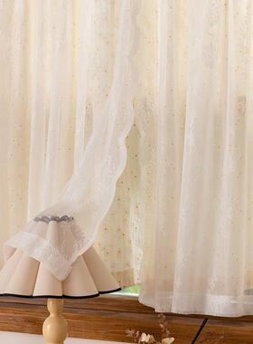 法式双层免打孔安装透光不透人韩式田园风小碎花蕾丝窗帘飘窗纱帘
