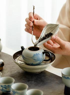 昌朴居纯手绘山水哑光釉知隐壶陶瓷单壶茶壶带过滤泡茶壶冲茶