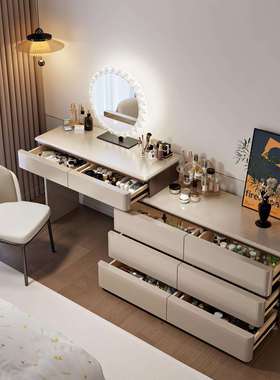 JQ05实木烤漆梳妆台奶油风斗柜卧室简约现代新款化妆台一体化妆桌
