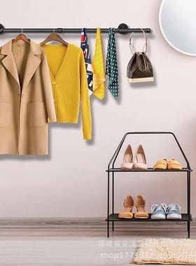 服装架工业风水管挂衣架上墙展示架衣帽壁挂式铁艺衣架毛巾架