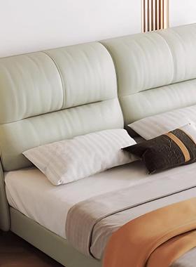 奶油风皮艺床家用小户型卧室双人床现代简约婚床今年新款实木软床