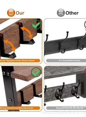 热销爆款墙上置物架复古壁挂架收纳架玄关入户钥匙挂架实木置物架