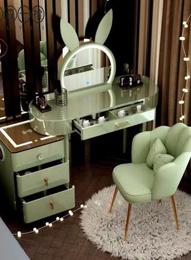 2025新款一体柜粉色公主梳妆台卧室现代网红化妆桌简约轻奢高级感