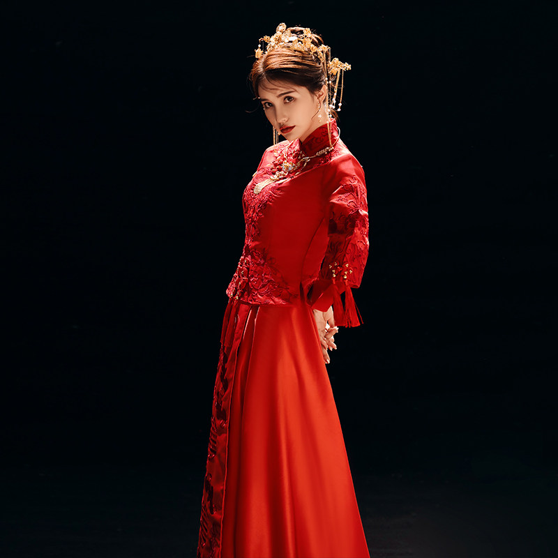 红色秀禾服新娘2020新款秋冬敬酒服 禾织初旗袍