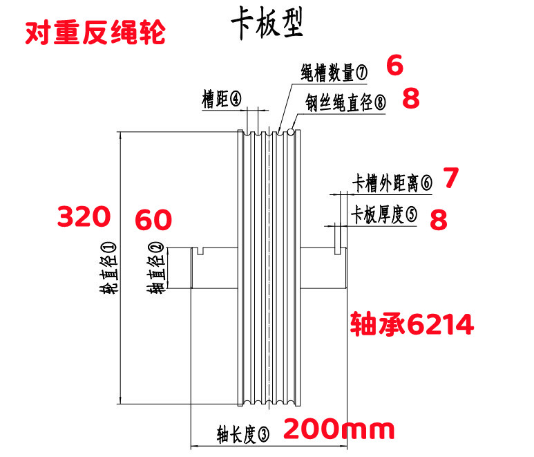 电梯铸铁轮导向轮轿顶轮对重轮反返绳轮320/400/450/520适用 - 图0