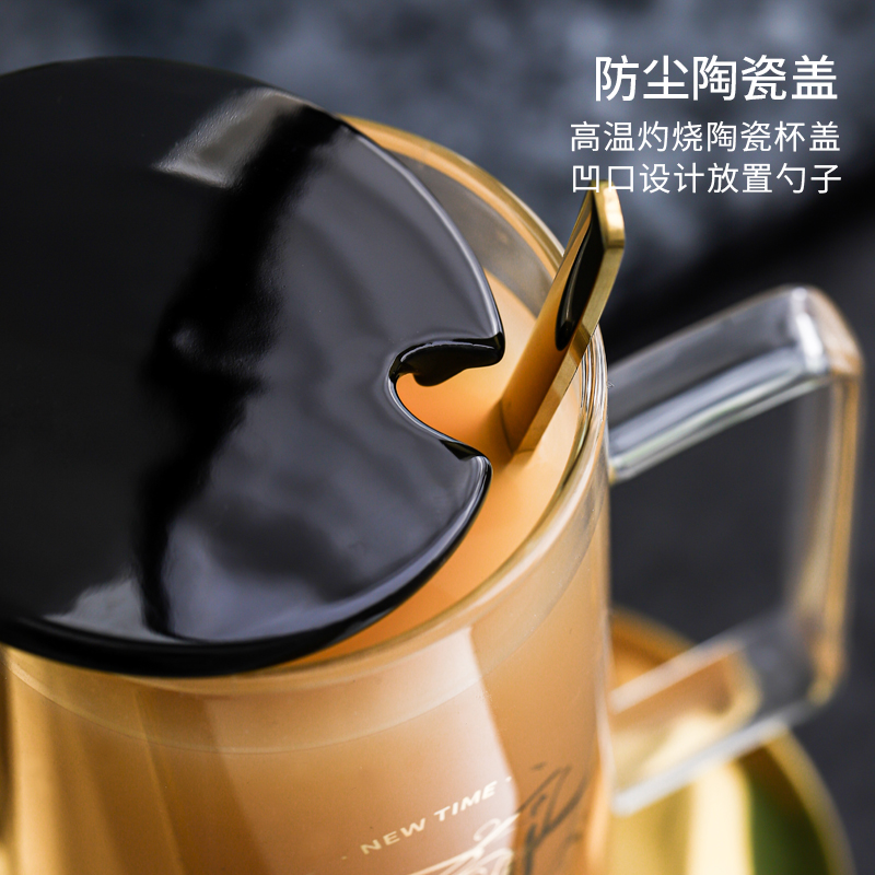 玻璃耐高温杯子马克杯家用拿铁咖啡杯带盖泡茶杯ins高颜值啤酒杯-图3