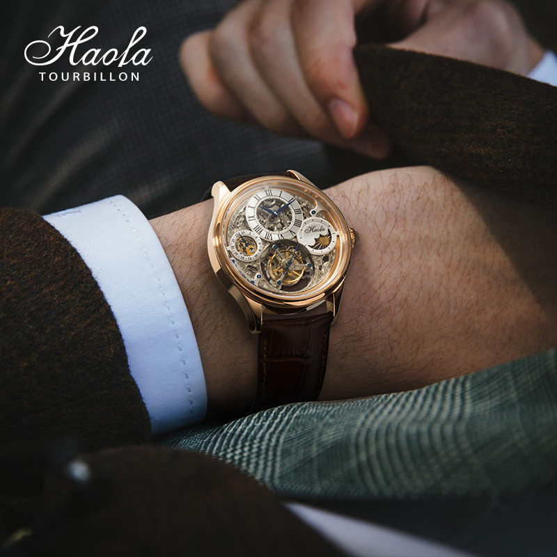 豪法真陀飞轮男全镂空gmt机械表 haofatourbillon国产腕表