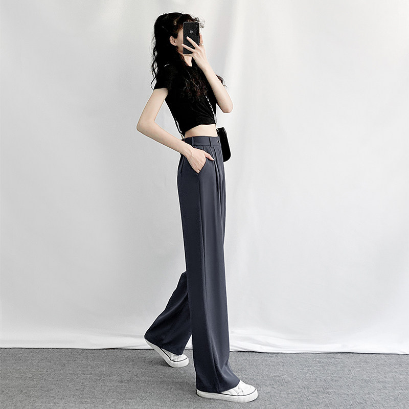 灰色高腰显瘦垂感秋冬2020阔腿裤 甲天妮休闲裤