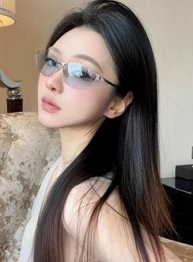 2025新款高端太阳镜美国覆古猫眼蓝色朋克Y2K千禧年风格眼镜性感
