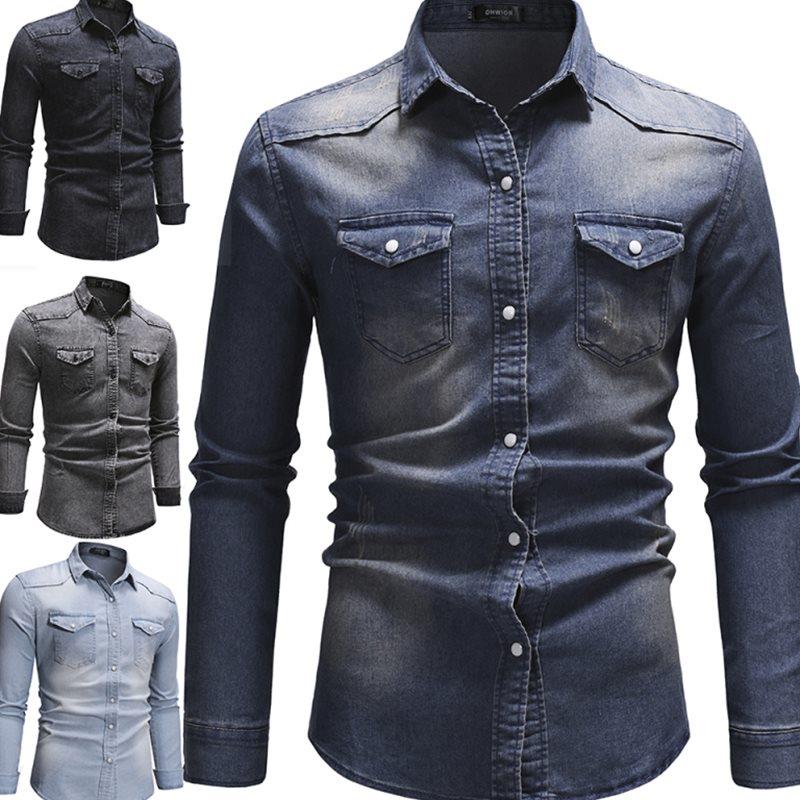 男牛仔衬衫 Jeans shirt desgin Men cowboy cotton denim Shirts-图0