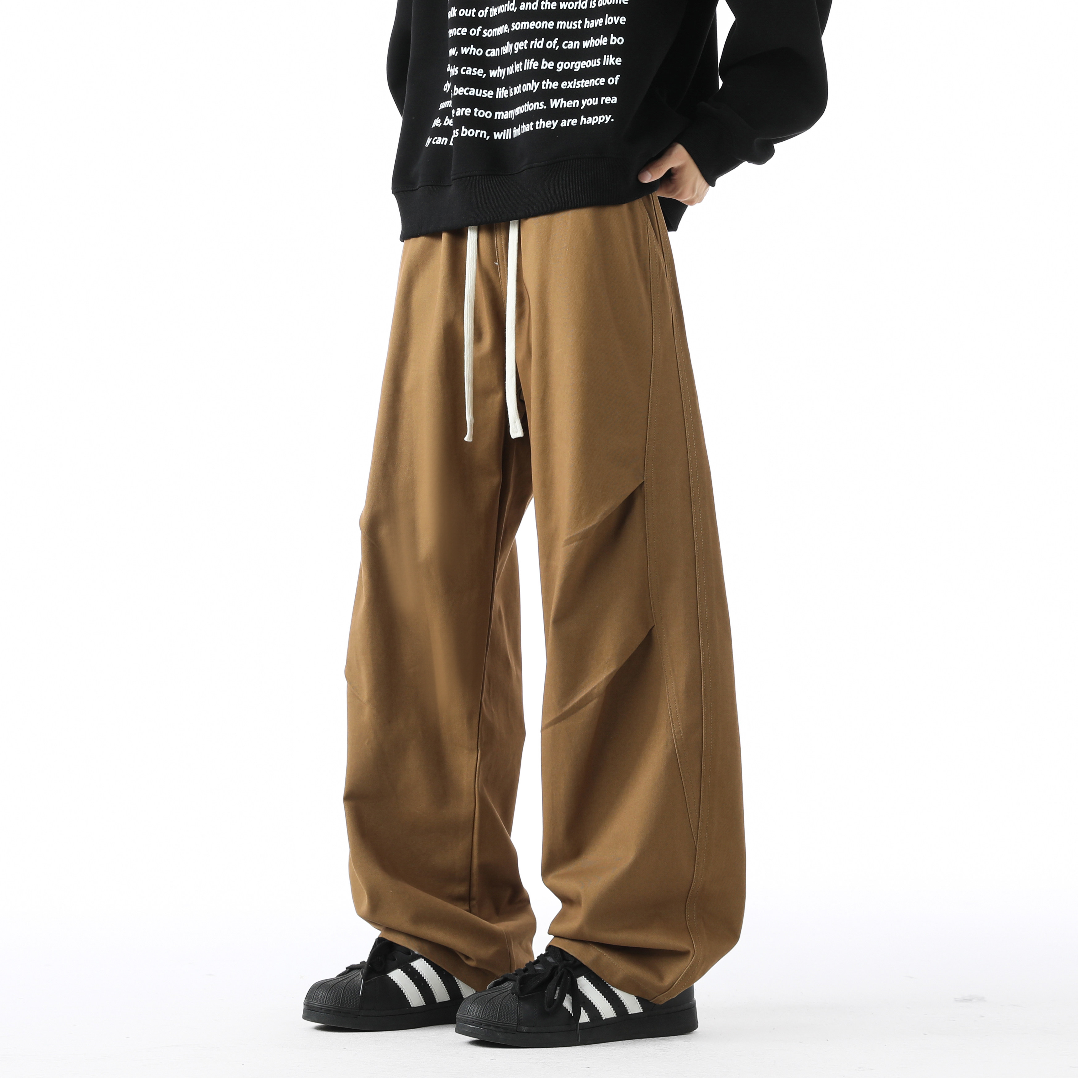 美式高街复古巴黎柳叶弯刀裤直筒系带中腰显高显瘦百搭纯棉工装裤,淘宝优惠券,粉丝福利购,淘宝优惠卷