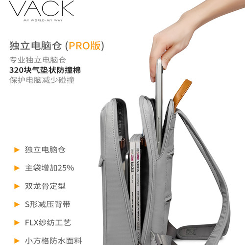 VACK简约时尚商务电脑背包女双肩包14寸13.3适用小米华为苹果轻薄笔记本包16.1牛津布15.6英寸防水男书包 - 图3