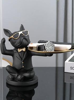 法斗犬摆件玄关柜放钥匙收纳托盘客厅进门轻奢家居吧台装饰品创意