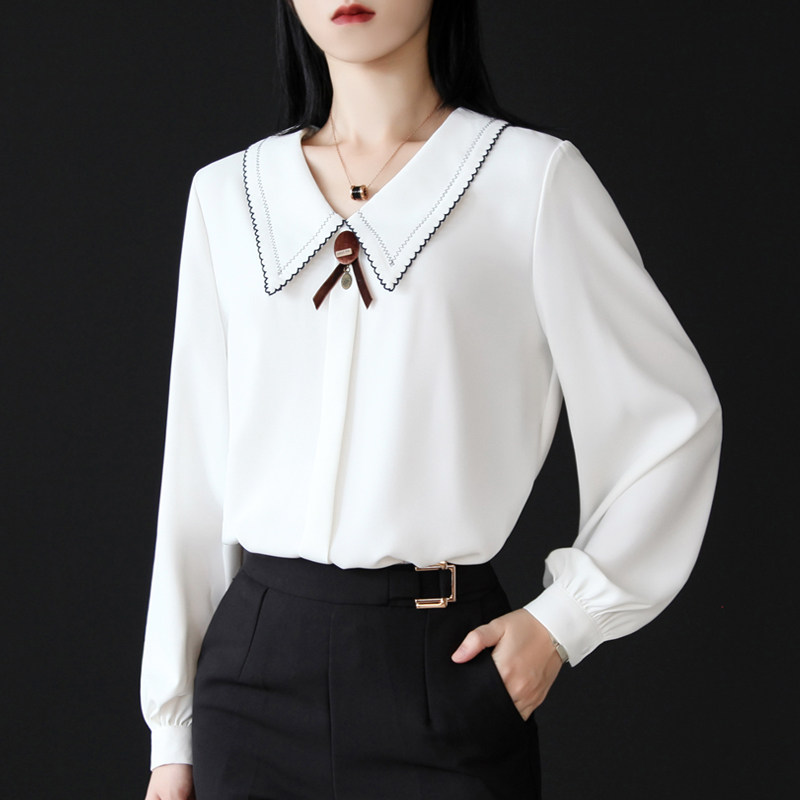 海军领白色女设计感小众外穿衬衫 人彩衣村衬衫