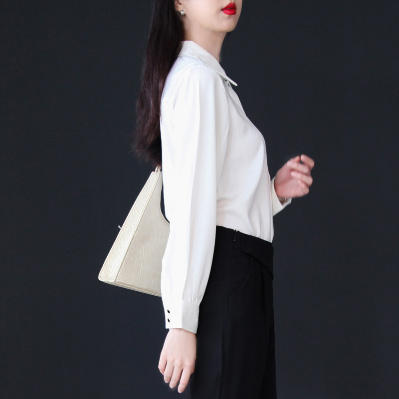 职业正装白色长袖女设计感小众衬衫 人彩衣村衬衫