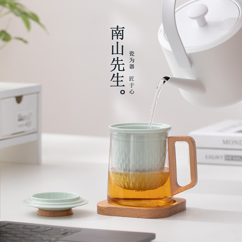 南山先生灵龙玻璃泡茶杯办公室茶杯茶水分离杯子大容量马克杯水杯-图1