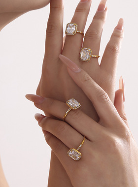 摩天轮超大锆石镶钻开口可调节戒