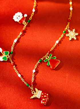 滴油彩色米珠项链圣诞老人铃铛雪