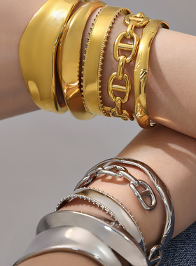 不锈钢几何不规则宽面异形开口手