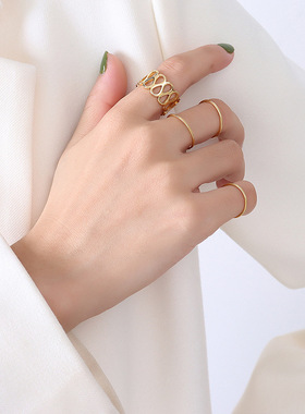 日韩冷淡ins风个性尾戒钛钢素圈