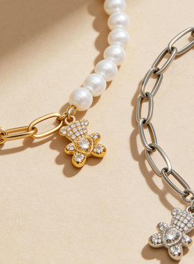 不锈钢手指链手背链镶锆石小熊珍